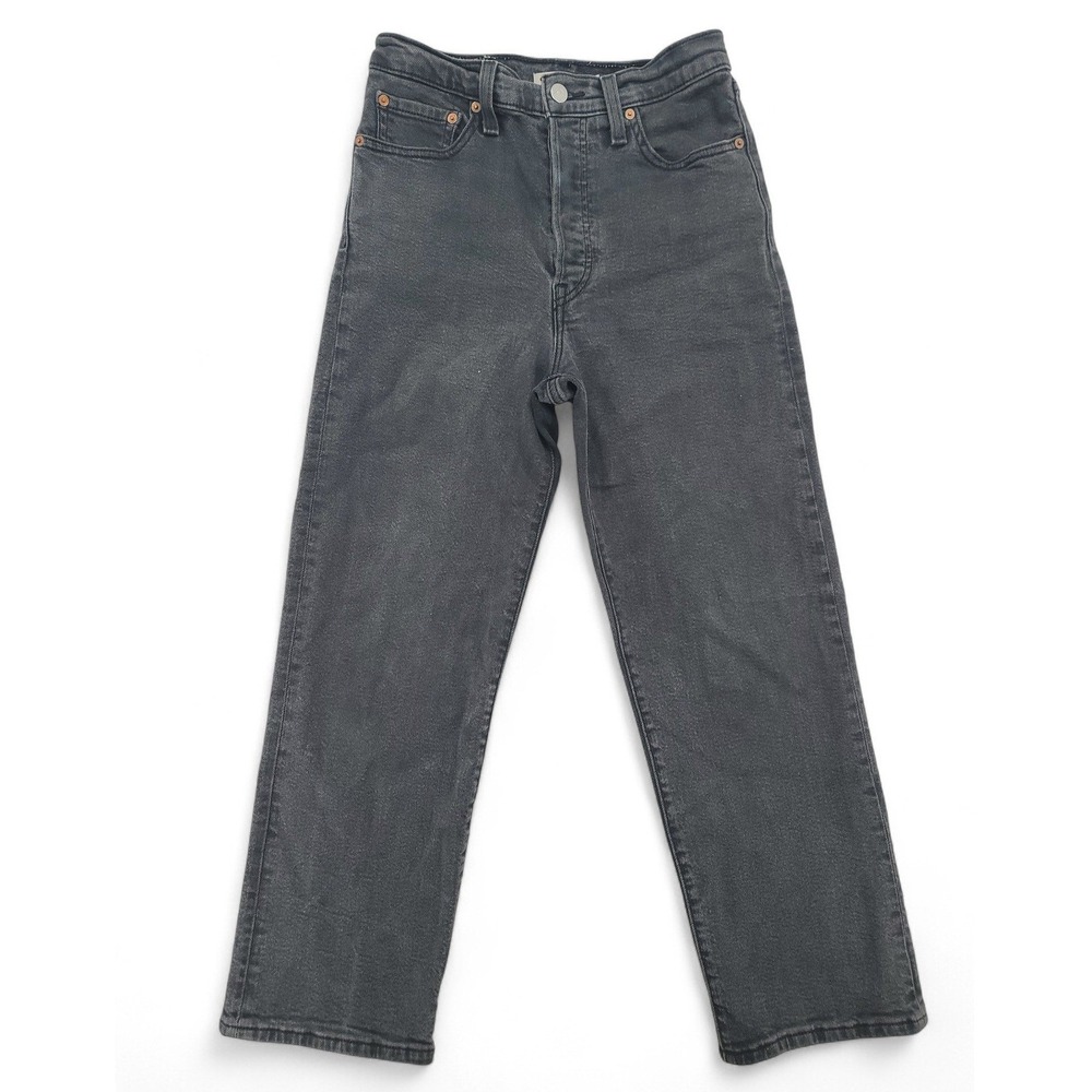Levi's Ribcage Straight Ankle Jeans W27 High Rise Black Wash Vintage Fit